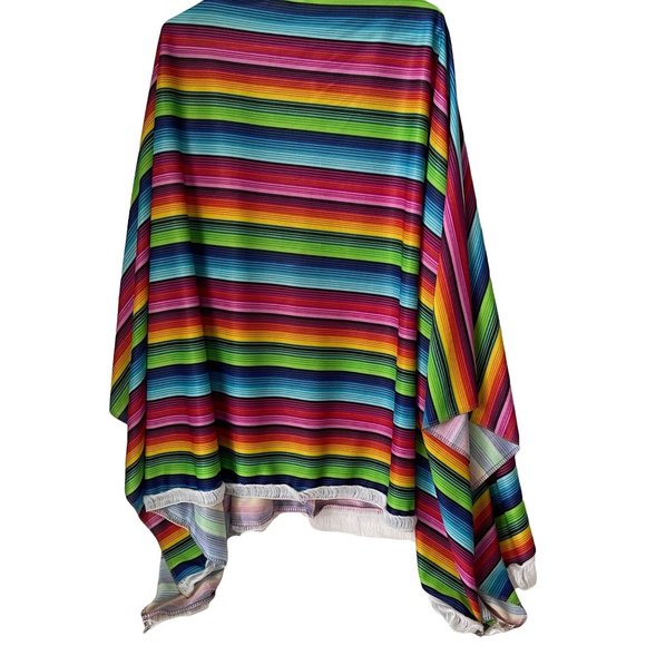 Poncho Mexican Serape Rainbow Color Stripes Adult Unisex One Size - Picture 1 of 8
